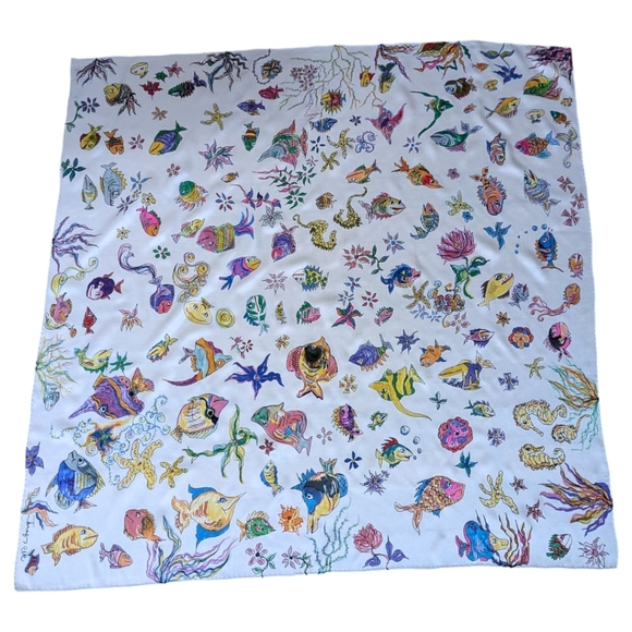 Hand painted signed silk scarf tropical fish one of a kind! - Picture 7 of 16